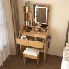 Vanity Table with LED-Illuminated Mirror, Power Outlet, Hairdryer Holder & Stool â€“ Compact Dressing Desk for Small Bedrooms
