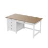 Fixed desk,Computer Desk with Drawers & Power Outlets,Work from Home, Modern Work/Writing/Study Table for Bedroom, White and Wood