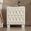 Elegant Velvet Nightstand with 2 Drawers and Crystal Handle, Storage Bedside Table with Button-Tufted, Beige