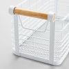 Rectangular Wire Natural Wood Handles Basket - White