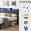 Full Bed Frame with Storage Headboard, Charging Station and LED Lights, Upholstered Platform Bed with Heavy Metal Slats, No Box Spring Needed