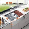 Farmhouse Kitchen Sink, 304 Stainless Steel Drop-In Sinks, Top Mount Single Bowl Basin with Ledge & Accessories