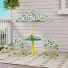 Kids Picnic Table, Kids Table and Chair Set with 2 Folding Chairs and Umbrella for Backyard, Garden, Patio, Green