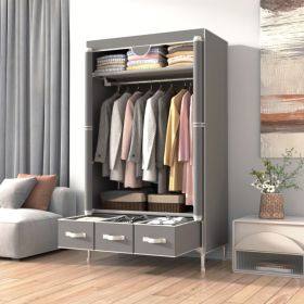 Portable Wardrobe Closet with Rolling Curtain Door Hanging Rod and 3 Drawer Boxes Non Woven Fabric Storage Organizer Tool Free Assembly 35.4 x 17.7 x