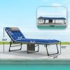 Outdoor Chaise Lounge Chair Set of 2, 5-Level Adjustable Folding Pool Lounge Chairs with Cushions, Brown/Blue