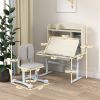 Kids Study Desk and Chair Set with Adjustable Height, Tiltable Desktop, Hutch and Drawer for Ages 3-12, Gray
