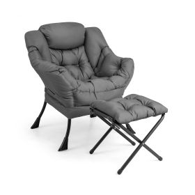 Modern Accent Sofa Chair with Folding Footrest and Side Pocket (Color: Gray)