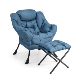 Modern Accent Sofa Chair with Folding Footrest and Side Pocket (Color: Navy)