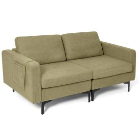 Modern Loveseat Sofa Couch with Side Storage Pocket (Color: Green)