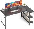 L-shaped office desk, 39-55inch computer desk, writing work desk with reversible storage rack