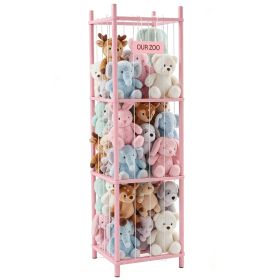 Wooden toy storage rack, suitable for saving space in children's rooms, bedrooms, baby rooms and children's activity rooms. (Color: pink)