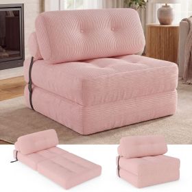Folding Sofa Bed with Pillow and Back Support for Living Room (Color: pink)