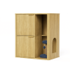 31.5-inch  Cat Litter Cabinet with Cat Tree - Grooved Concealed Litter Furniture Featuring Dual Cat Doors and Storage Shelves