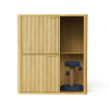 31.5-inch  Cat Litter Cabinet with Cat Tree - Grooved Concealed Litter Furniture Featuring Dual Cat Doors and Storage Shelves