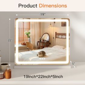 LED Vanity Mirror with Lights Aluminum Frame Bathroom Mirror Dimmable 3 Color Modes Makeup Mirror Memory Function Bedroom (size: 19" x 22")