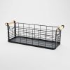 Rectangular Wire Natural Wood Handles Basket-Black