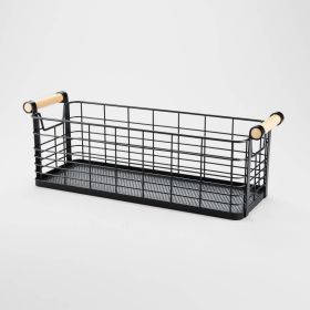 Rectangular Wire Natural Wood Handles Basket-Black (size: 6.25'' x 17.75'' x 6'')