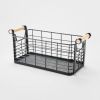Rectangular Wire Natural Wood Handles Basket-Black