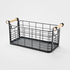 Rectangular Wire Natural Wood Handles Basket-Black (size: 6.25 '' x 13.75" x 6")