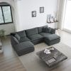 U-Shaped Sectional Sofa w/Reversible Footrest, 5-Seater Convertible Corner Couch with 2 Ottomans ,Modern Minimalist Soft Sofa & Couch for Living Room