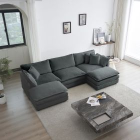 U-Shaped Sectional Sofa w/Reversible Footrest, 5-Seater Convertible Corner Couch with 2 Ottomans ,Modern Minimalist Soft Sofa & Couch for Living Room (Color: as Pic)