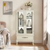 Curio Cabinet Lighted Glass Cabinet Glass Wine Cabinet Curio Display Cabinet with Adjustable Glass Shelves 2 Doors and 1 drawer Cabinet Sideboard With
