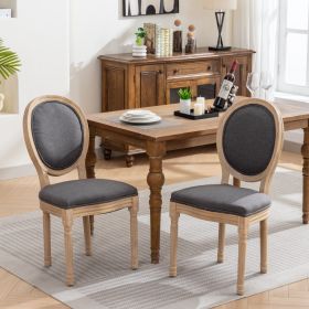 French Style Solid Wood Frame Dining Chair,Set of 2 (Material: Fabric, Color: Dark gray)