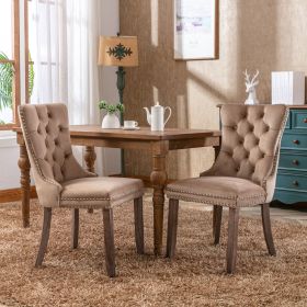Modern High-end Tufted Solid Wood Contemporary Velvet Upholstered Dining Chair with Wood Legs Nailhead Trim 2-Pcs Set (Material: Velvet, Color: khaki)