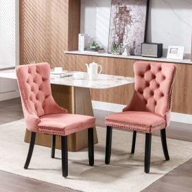 Modern High-end Tufted Solid Wood Contemporary Velvet Upholstered Dining Chair with Wood Legs Nailhead Trim 2-Pcs Set (Material: Velvet, Color: pink)