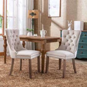 Modern High-end Tufted Solid Wood Contemporary Velvet Upholstered Dining Chair with Wood Legs Nailhead Trim 2-Pcs Set (Material: Velvet, Color: beige)