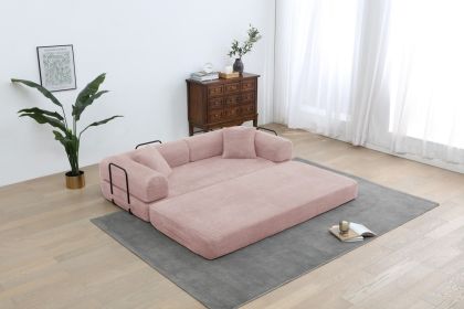 Convertible Sleeper Sofa Bed, Corduroy Folding Sofa Bed with Fixed-Shape Frame, Fold Out Floor Mattress Couch, Lazy Compression Sofa for Living Room (Color: pink)