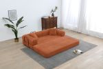 Convertible Sleeper Sofa Bed with Cylindrical Pillow, Corduroy Folding Mattress Couch with Fixed-Shape Frame