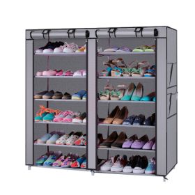 6-Row 2-Line 12 Lattices Non-woven Fabric Shoe Rack Coffee (Color: Grey)