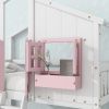 Twin over Twin House Bunk Bed with Roof , Window, Window Box, Door , with Safety Guardrails and Ladder
