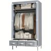 Portable Clothes Closet Rolling Door Wardrobe with Hanging Rack Non-Woven Fabric Storage Organizer with Three Drawer Boxes No-Tool Assembly - 67in*35.