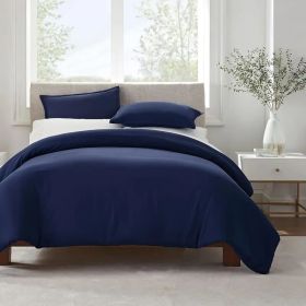 Serta Simply Clean Solid Duvet cover QUEEN (Color: Navy Blue, size: Queen)