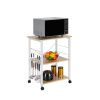 Baker's Rack 3-Tier Kitchen Utility Microwave Oven Stand Storage Cart Workstation Shelf(Vintage Board Top Black Metal Frame)