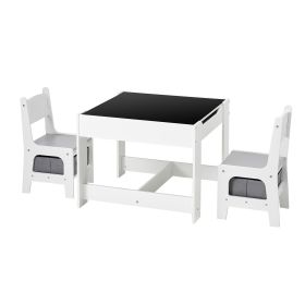VEVOR Kids Table and 2 Chairs Set, Toddler Table and Chair Set with Storage Space under the Table, Cloth Storage Box under the Chairs (Color: White, Combination Type: One Table,Two Chairs)