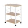 Baker's Rack 3-Tier Kitchen Utility Microwave Oven Stand Storage Cart Workstation Shelf(Vintage Board Top Black Metal Frame)