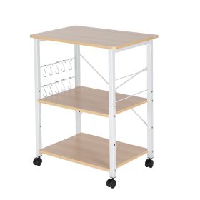 Baker's Rack 3-Tier Kitchen Utility Microwave Oven Stand Storage Cart Workstation Shelf(Vintage Board Top Black Metal Frame) (Color: Light Beige / White)