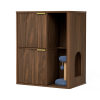 31.5-inch  Cat Litter Cabinet with Cat Tree - Grooved Concealed Litter Furniture Featuring Dual Cat Doors and Storage Shelves