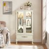 Curio Cabinet Lighted Glass Cabinet Glass Wine Cabinet Curio Display Cabinet with Adjustable Glass Shelves 2 Doors and 1 drawer Cabinet Sideboard With