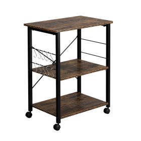 Baker's Rack 3-Tier Kitchen Utility Microwave Oven Stand Storage Cart Workstation Shelf(Vintage Board Top Black Metal Frame) (Color: Vintage / Black)
